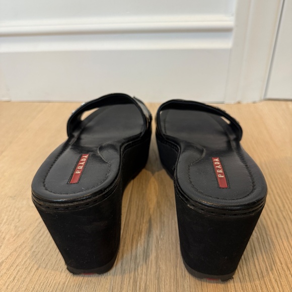 PRADA PLATFORM SLIDES, BLACK PATENT, 35.5 - Picture 4 of 5